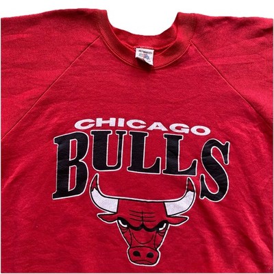Vintage 90s Chicago Bulls Sweatshirt XL Logo Raglan NBA Basketball Red