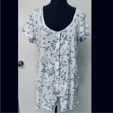 VINTAGE 90s VICTORIAS SECRET COTTON KNIT ONE PIECE SHORTY PAJAMAS PJs FEATHERS L