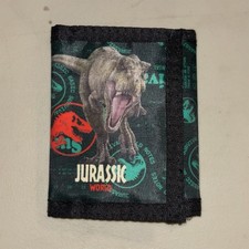 Jurassic World Boys Bifold Wallet Black Teal Tyrannosaurus Rex Credit Card Hold  