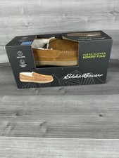 NIB Eddie Bauer Mens Sherman Tan Suede Memory Foam Slippers Size L 9.5-10.5