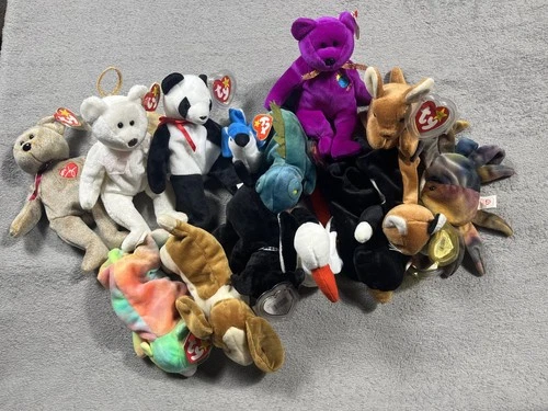 Beanie Baby Lot TY Vintage Plush Dog Cat Angel Kangaroo Iguana Crab Panda
