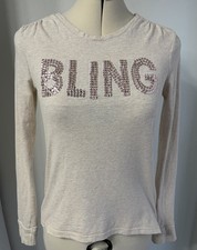 Gap Kids XXL 14-16 Cream BLING Sequin Long Sleeve Graphic T-Shirt Cotton