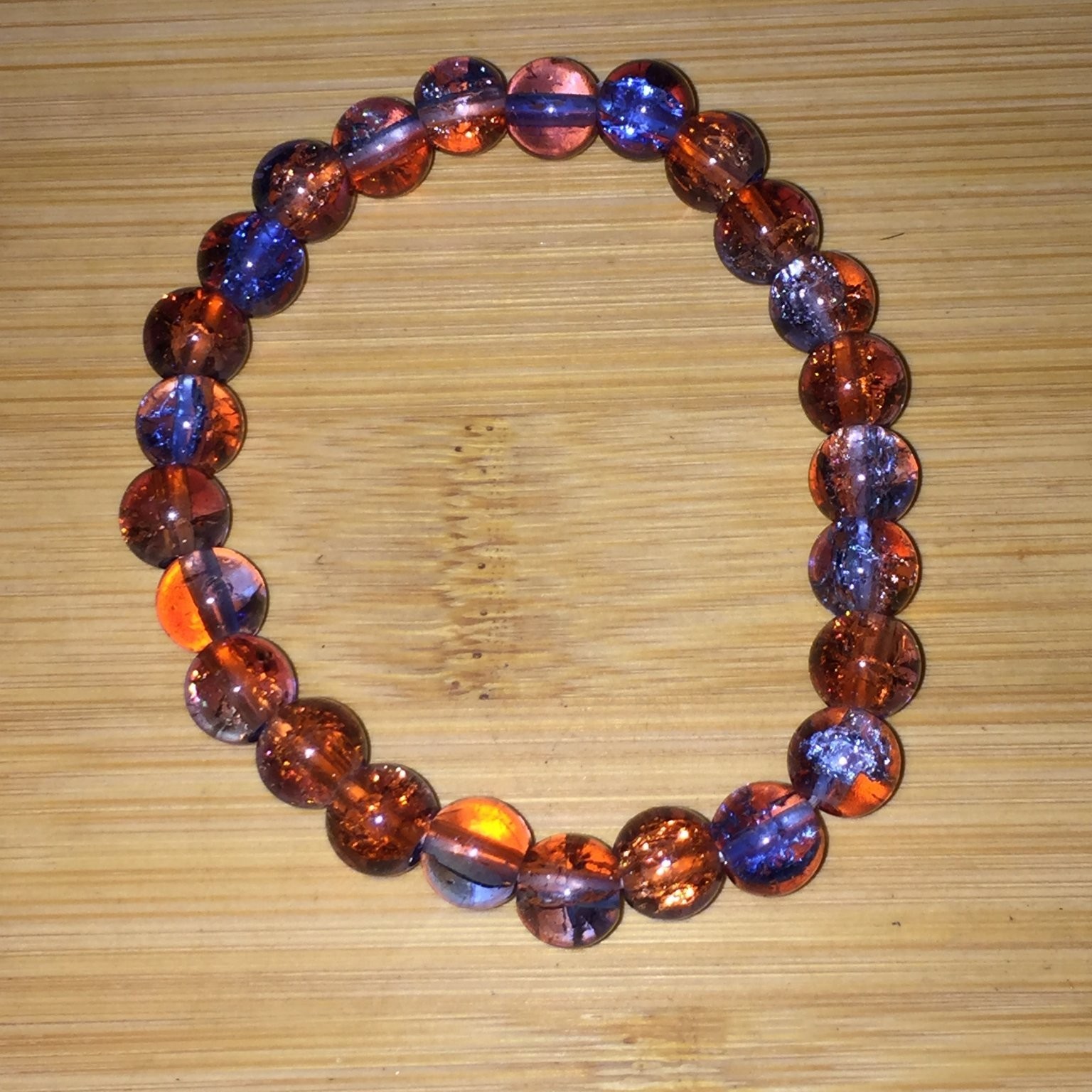 Artisan Iridescent Glass Crackle Beaded Stretch Bracelet Blue Orange