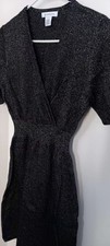 Liz Claiborne Black Sparkle Wrap Bodice S/S Dress Wmns Large