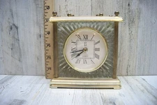 Paul Sebastian PS Crystal Gold Mantle Desk Table Clock Battery Operated Vintage