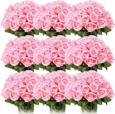 Fast US Shipping 100 Pcs Artificial Roses Flowers Bulk, Pink