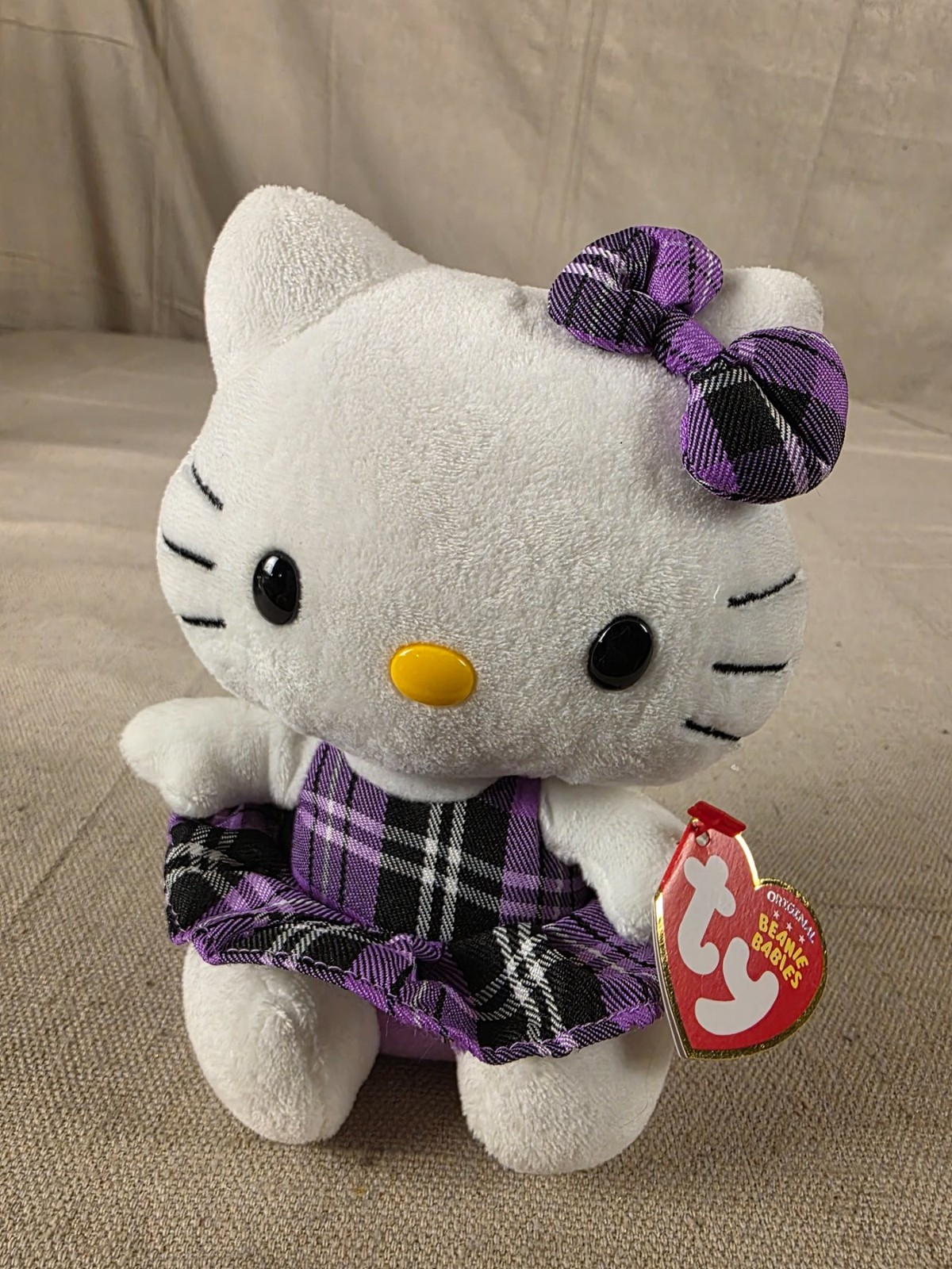 Ty Beanie Babies Hello Kitty Purple Tartan Plaid Dress Plush 2011