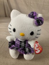 Ty Beanie Babies Hello Kitty Purple Tartan Plaid Dress Plush 2011