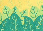 ACEO Acrylic Art Card - Layered Leaves - Green Plants - Nature 2.5x3.5