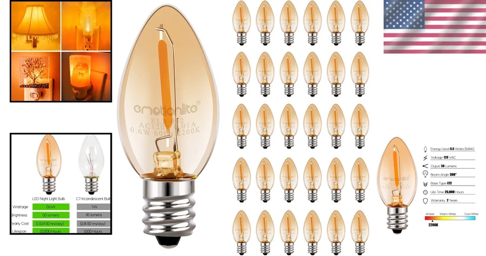 Longevity E12 Amber Night Light Bulb 30ct - Image 2 of 4