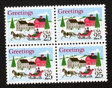 Scott #2400 Christmas Sleigh in Winter Scene Block of 4 Stamps - MNH