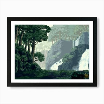 Wasserfall im Wald 1 Kunstdruck gerahmt Wandbild Poster Leinwanddruck Bild