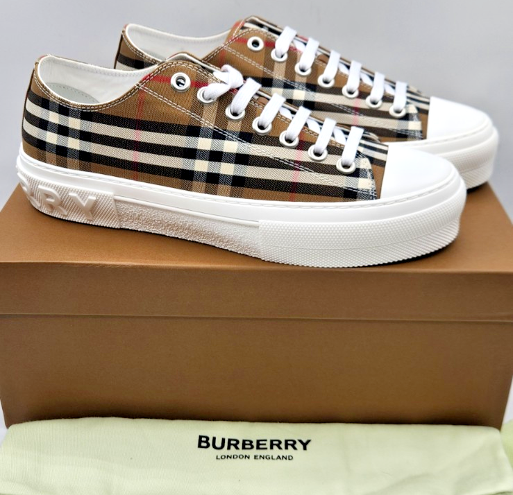 Burberry Jack Taupe Brown Vintage Check Men's Canvas Sneakers UK10