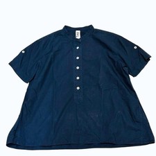 MARGARET HOWELL MHL. Band Collar Cotton Linen Shirt Navy Size 2 Made In Japan