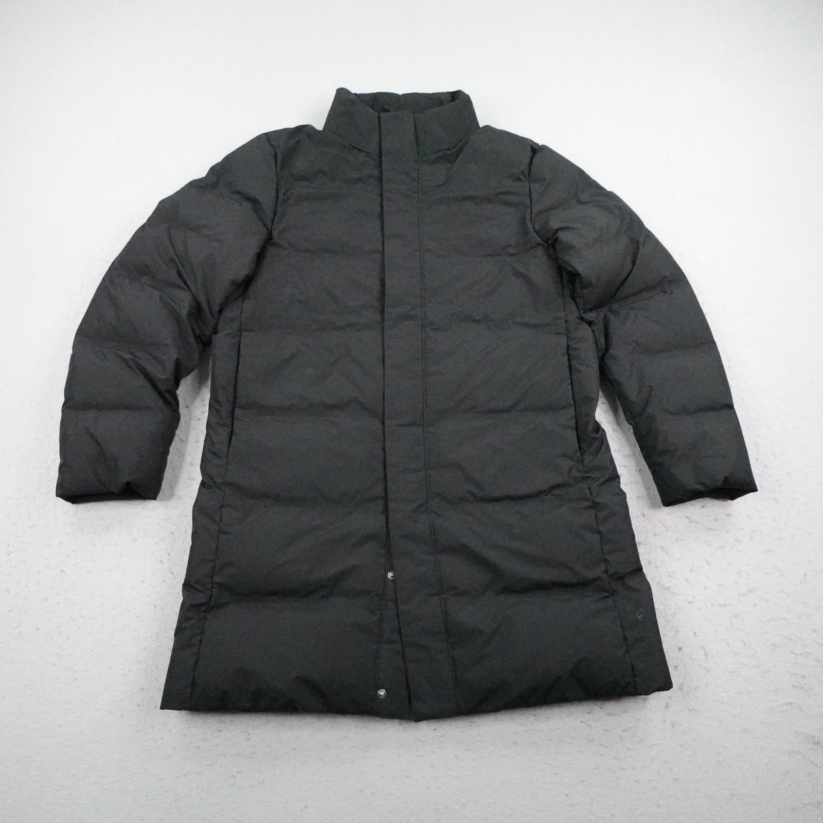 Uniqlo Jacket Womens Small Black Lightweight Down Puffer Long Coat Zip Snap Up