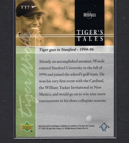 TIGER WOODS 2001 Upper Deck Tiger's Tales Golf Rookie RC Sports Card #7 PSA - Picture 2 of 2