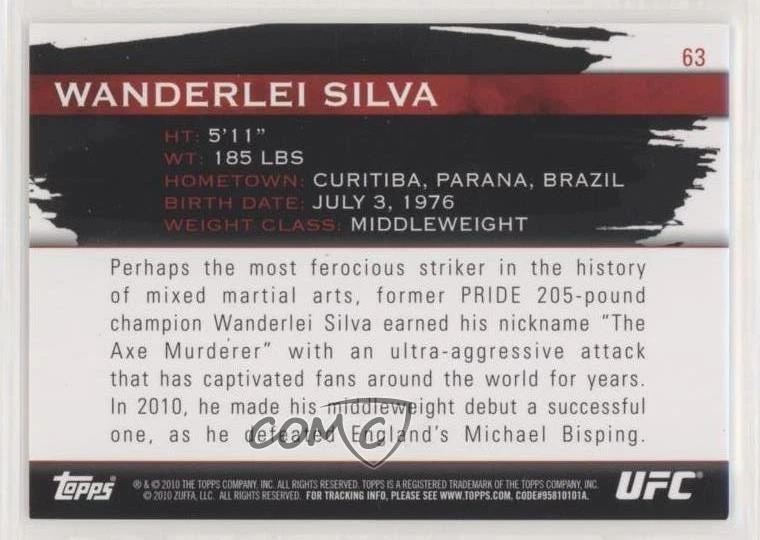 2010 Topps UFC Knockout Silver /188 Wanderlei Silva #63 - Image 2 of 2