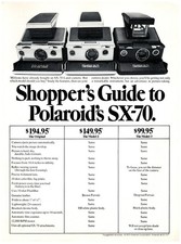 1975 PRINT AD, Shopper's Chart Guide To Polaroid's SX-70 Land Camera 70's Ad
