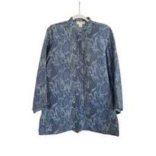Citron Santa Monica Blue Watercolor Silk Blend Art to Wear Kimono Jacket, Small