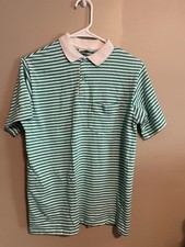 Vintage 70s short sleeve polo shirt pullover green striped by Campus - Medium