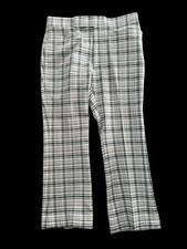Vintage Disco Pants Baker's Erie PA 1960s Checkered Green Plaid Acrylic 36 x 28