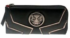 Black Panther Logo Themed Black Hand Purse Zip Around Clutch Wallet