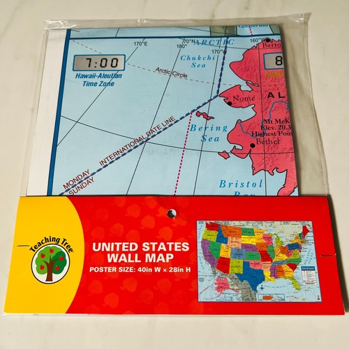 Teaching Tree Estados Unidos EE. UU. Mapa de Pared 40" X 28" Ciudades Capitolios Estatales - Nuevo