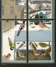 Birds on Riser Adolf Dietrich 1944 Swiss Naïve Art Winter Scene Wildlife Print