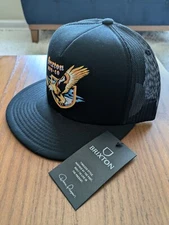 Brixton District HP American Bald Eagle Black Flat Bill Trucker Hat, OSFA, NWT