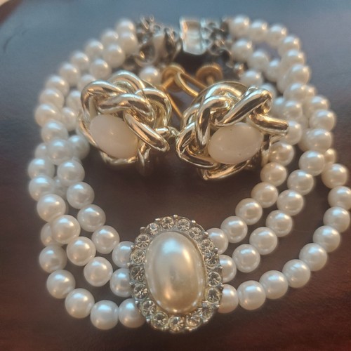 Menge Kunstperlenarmband, Paar VINTAGESCREW AN Ohrringen KOSTENLOSER VERSAND - Bild 2 von 4