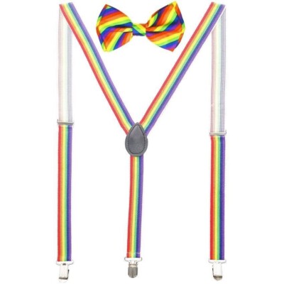 Men AB Elastic Band Rainbow Suspender With Maching Polyester Bowtie