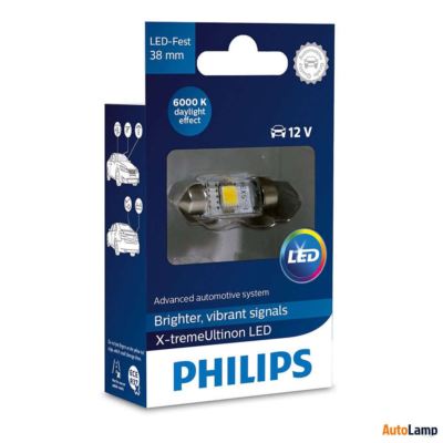 PHILIPS X-tremeUltinon C5W LED Lamp Festoon 12V T10 38mm 6000K Single