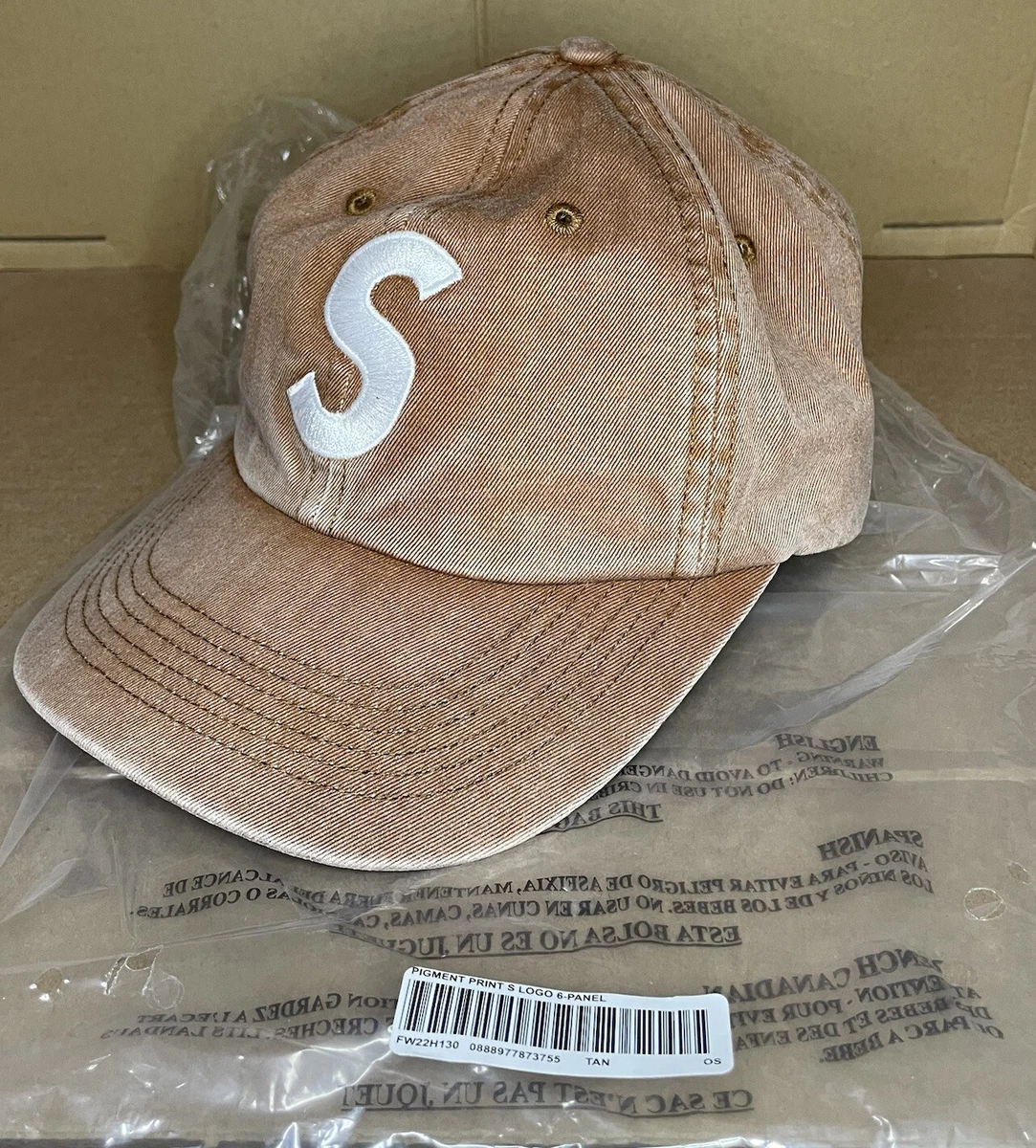 SUPREME PIGMENT PRINT S LOGO 6-PANEL TAN HAT OS FW22 WEEK 2