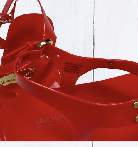 Michael Kors MK Plate Jelly Toe Post Sandals Coral Reef Red Orange 7M NEW - Picture 2 of 6