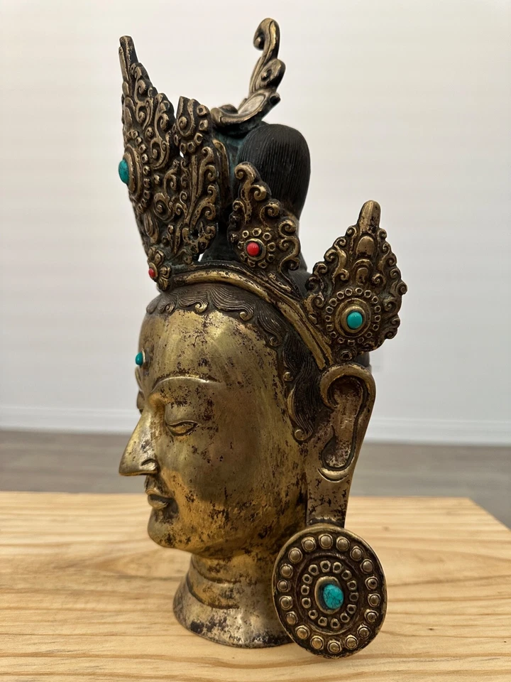 Hermosa estatua de Tara budista tibetana dorada de 12" - Hecha a mano en Nepal Foto 3 de 4