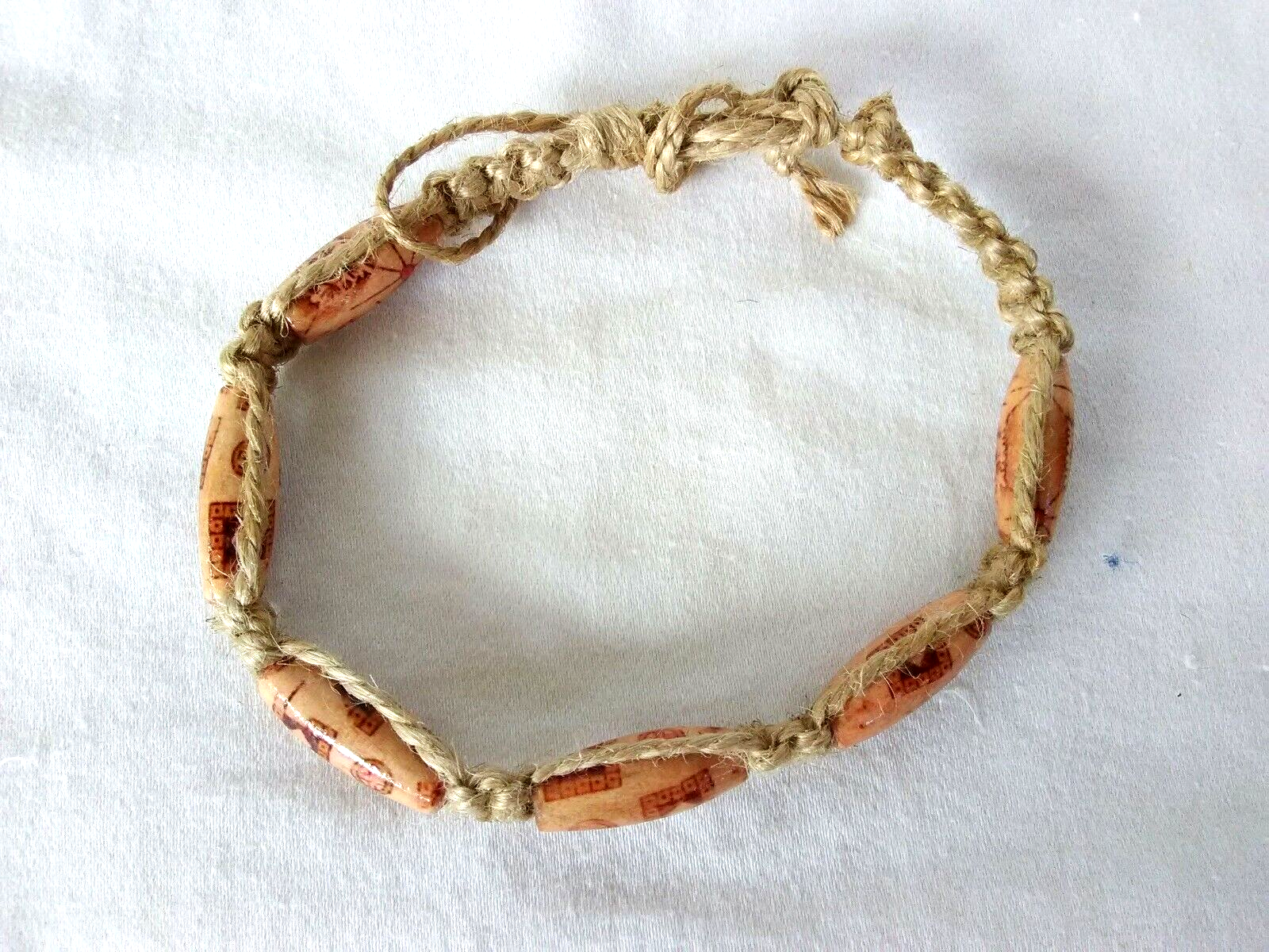 Anklet Natural Macrame Beads Hemp  Adj Unisex 10-13