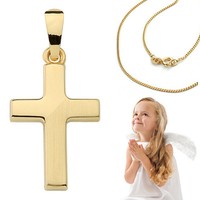 Kinder Kreuz AnhäNger Gold 585 Zur Taufe Kommunion Firmung Mit Kette Silber Verg