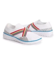 Muk Luks Women's Shoes White Snake Embossed Boardwalk Empire Sneaker Stripes
