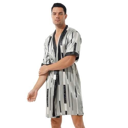 Herren Satin Kimono Bademantel Nachthemd Kurzarm Lose Hemden Tops Nachtwäsche - Bild 42 von 97