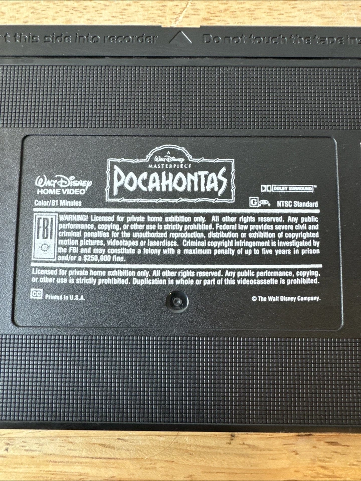 Walt Disney's Masterpiece Collection Pocahontas Purple Label VHS - Tape Only Foto 4 de 4