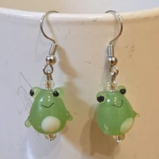 Cute Glass Frog Earrings, Handmade