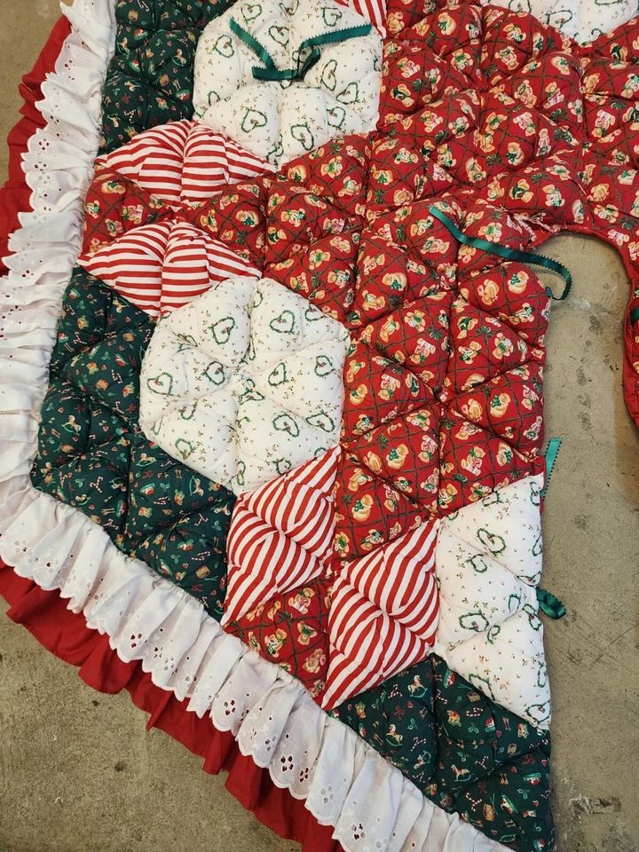 Falda de árbol de Navidad vintage hecha a mano acolchada retazos acolchada leer descripción- Foto 3 de 4