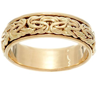 Polished Framed Spinner Byzantine Band Ring Real 14K Yellow Gold Szs 5 6 7 8