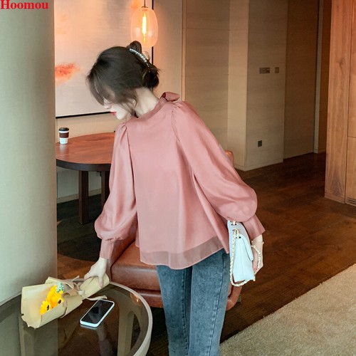 Korean Women Bow Tie Puff Sleeve Chiffon Party Formal Workwear Blouse Tops Shirt - Picture 5 of 15