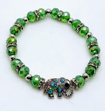 handmade style green color Glass Beads elephant charm Stretch fashion Bracelets