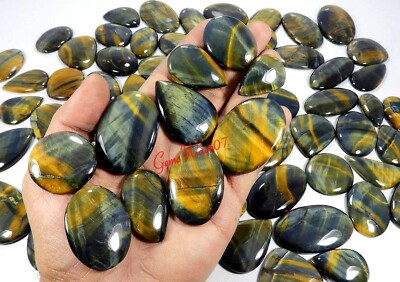 Natural Flashy Blue Tiger Eye Cabochon Gemstone 5 Pcs/ 250 Cts Wholesale Lot
