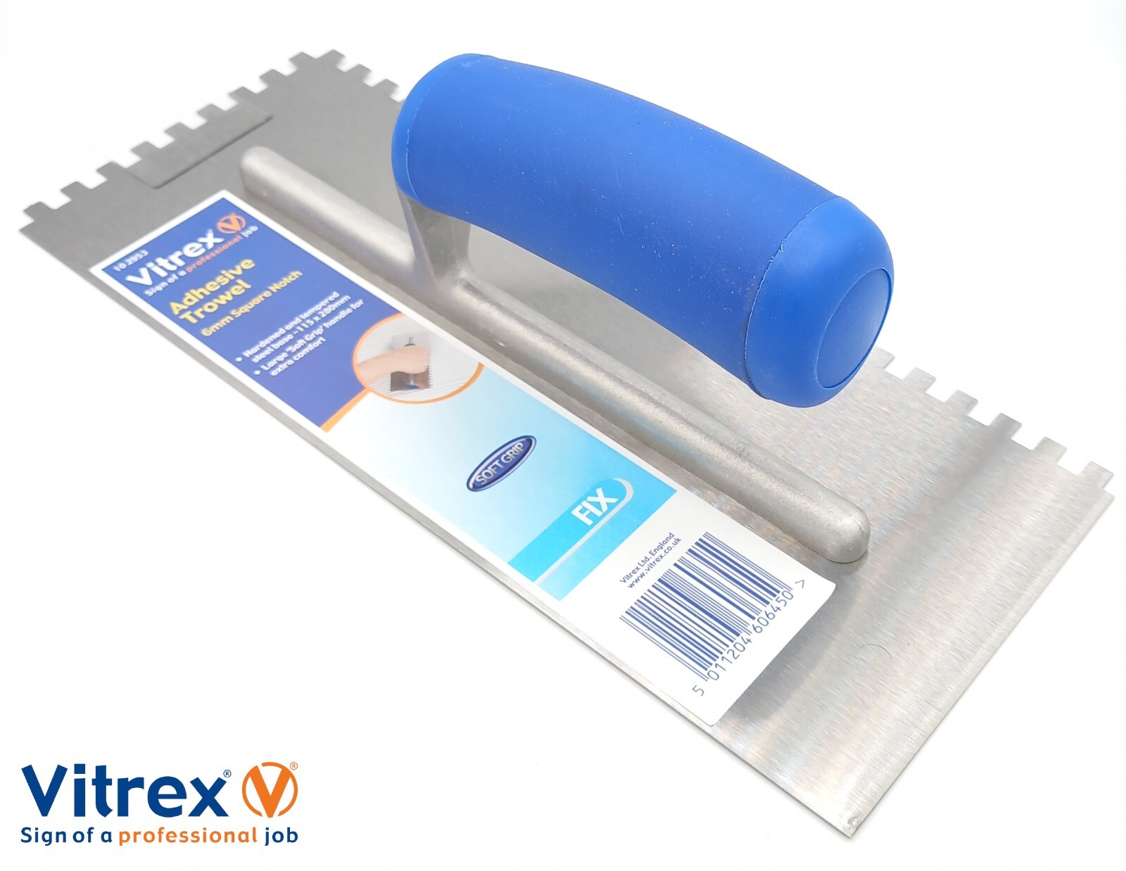 Tile Trowel Adhesive Tiling Vitrex Professional Steel 6mm Square Notch 115 x 280