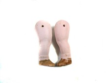 Antique porcelain dollhouse doll legs, wire fixing, 1.9", brown shoes, Germany