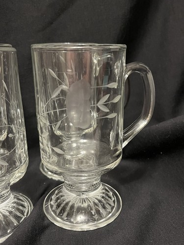 Vintage Princess House Crystal Set 4 Irish Coffee Mugs #504 Footed Heritage Etch - Picture 2 of 5