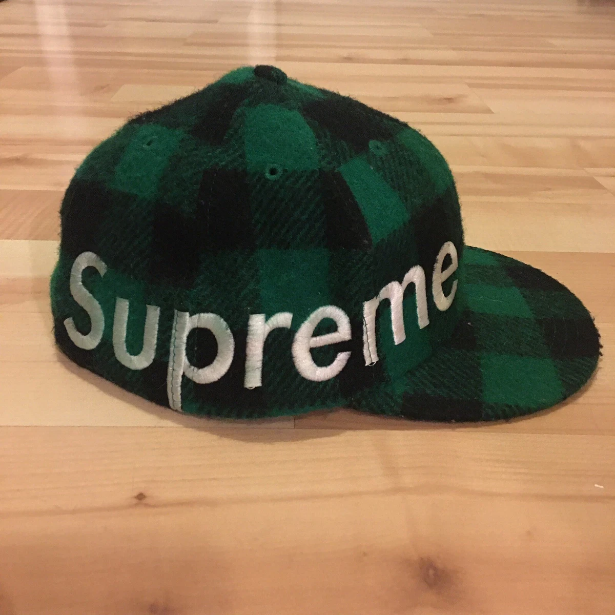 Supreme New Era Plaid Green Wool Fitted 7 1/2 Hat Excellent Box